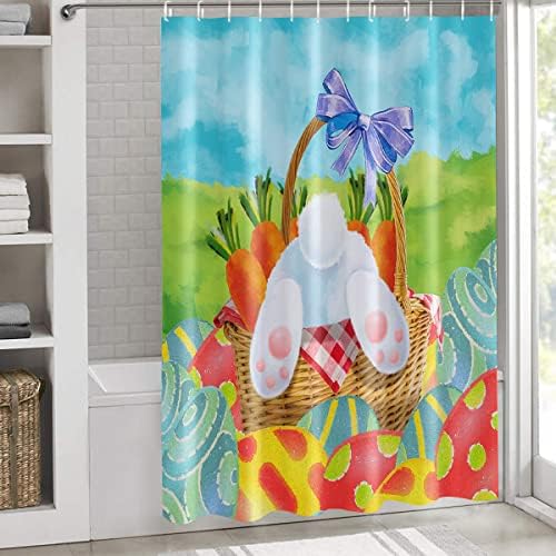 Sıcak TUR Renkli Yumurta ile Su Geçirmez Duş Perdeleri Bunny Popo Çabuk Kuruyan Polyester Kumaş Yıkanabilir Perde Hooks ile