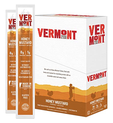 Vermont Smoke & Cure Et Çubukları-Hindi Çubukları-Glutensiz - Paleo ve Keto Dostu-Nitratsız-Bal Hardalı - 1oz Sarsıntılı Çubuk-24