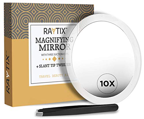 10X Büyüteçli Ayna ve Eğimli Cımbız Seti Makyaj Uygulaması ve Kaş Kaldırma Essentials / 3 Vantuzlu Yuvarlak Ayna ve Paslanmaz