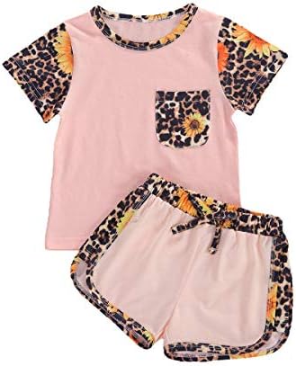 2 Adet Toddler Bebek Kız Leopar Kıyafetler Kısa Kollu Cep T-Shirt + Şort Yaz Giysileri Set 6 M-5 T