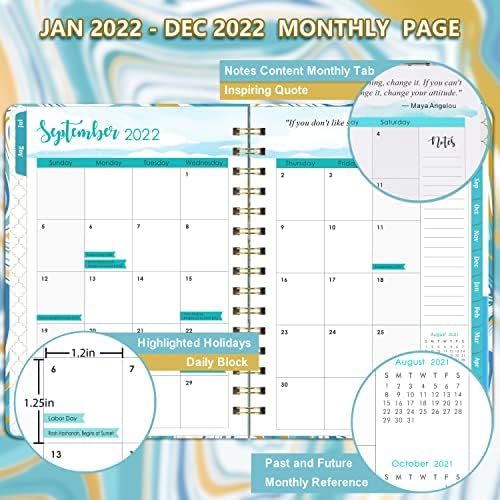 2022 Planner - Aylık Sekmeli Haftalık ve Aylık Planlayıcı, Ocak 2022 - Aralık 2022, 6,3 x 8,4, Kalın Kağıtlı Esnek Ciltli,