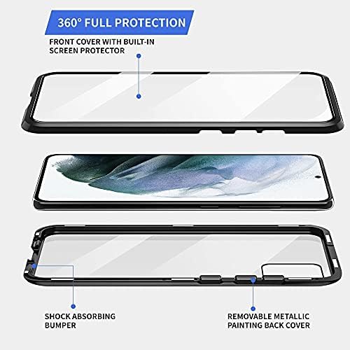 Samsung Galaxy S21 Kılıfı için Uyumlu QUİETİP,Manyetik Metal Şeffaf Cam Kasa, İnce Gövdeli Metal Çerçeve Dahili Ekran Lensli