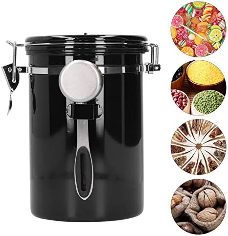 Sızdırmazlık Kabı, Egzoz Valfli Kahve Çekirdeği Kabı Mutfak Kullanımı için Çay Yaprağı Saklama Kabı (siyah)