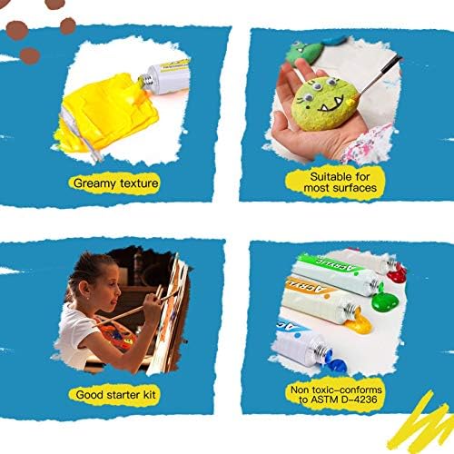 24 Renk Akrilik Boya Seti, Çocuklar Yeni Başlayanlar ve Öğrenciler için Boyama Malzemeleri Seti Yükseltme, Tuval/Ahşap/Seramik/Kumaş