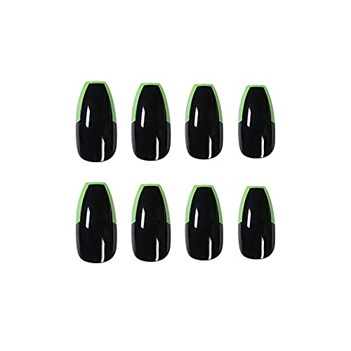 Feilisa Tabut Basın Çivi-Kısa takma tırnak Akrilik Siyah Yanlış Çivi Fransız Sopa Yeşil Çivi İpuçları Kadınlar için -24 adet