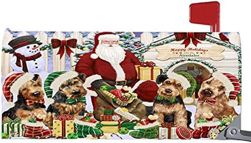 Mutlu Tatiller Noel Airedale Köpekler Evi Toplama 6. 5x19 İnç Manyetik Posta Kutusu Kapağı Posta Kutusu Kapağı Sarar Bahçe