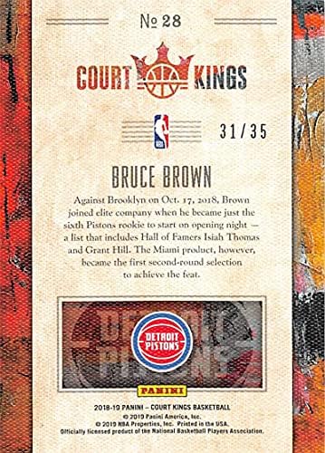 2018-19 Mahkeme Kralları Çaylak Portreleri Yeşim Basketbol 28 Bruce Brown SER/35 Detroit Pistons Panini Amerika'dan Resmi