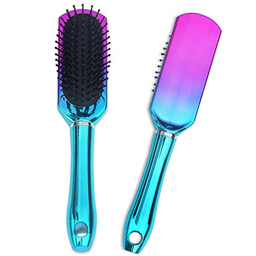 Oleh-Oleh ıslak ve kuru fırça Pro Detangle saç fırçası + katlanır ayna Mini Pop Up Saç Fırçası (MAVİ + MOR)
