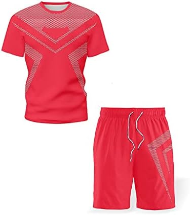 DJASM Yeni erkek T-Shirt Şort Takım Elbise, Yaz Nefes Rahat Çalışma Set Moda Erkek spor Takım elbise (Renk: Kırmızı, Boyutu: