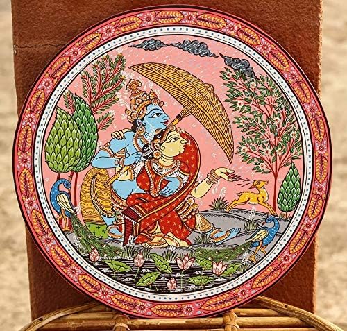 Odisha'dan Geleneksel Pattachitra Sanat Figürleri ile El Boyalı Duvar Plakası 10x10 İnç (tabaklar-28)