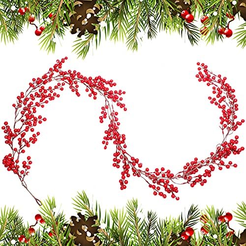 Syhood 2 Parça 6.4 Ft Kırmızı Berry Noel Çelenk Yapay Berry Noel Çelenk Esnek Berry Dal Çelenk Dekoratif Berry Çelenk Noel