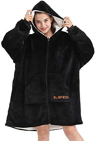 SLEPZON Battaniye Kapüşonlu Sweatshirt / Büyük Boy Giyilebilir Battaniye-Derin Cepler, Rahat Kollar, Ön Fermuar-Lüks Polar