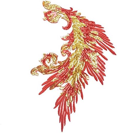 Sequins Nakış Phoenix Peacock Tüy Kuyruk Aplike Dikiş Yamalar için Bez Düğün Sahne Aksesuarları (kırmızı)