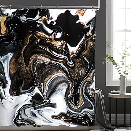 LİGHTINHOME Soyut Mermer Duş Perdesi (Değil Glitter) 60 W X 72 H Siyah Beyaz Altın Çatlak Hatları Lüks Çağdaş Sanat Su Geçirmez