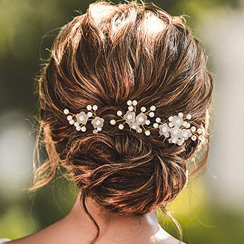 Aukmla Düğün Saç Pins Beyaz İnci Saç Aksesuarları Akrilik Çiçek Başlığı Takı Kadınlar ve Kızlar için 3 Paketi HP-23