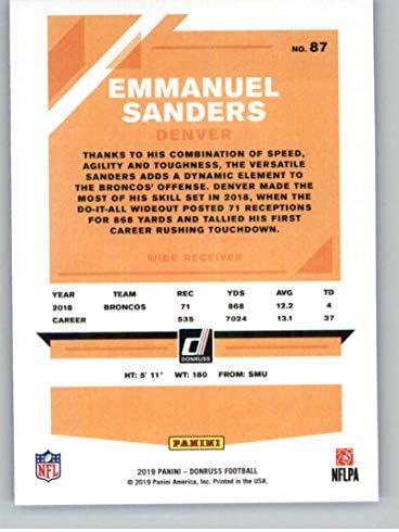 2019 Donruss Basın Geçirmez Mavi Futbol 87 Emmanuel Sanders Denver Broncos Resmi NFL Ticaret Kartı Panini Amerika'dan