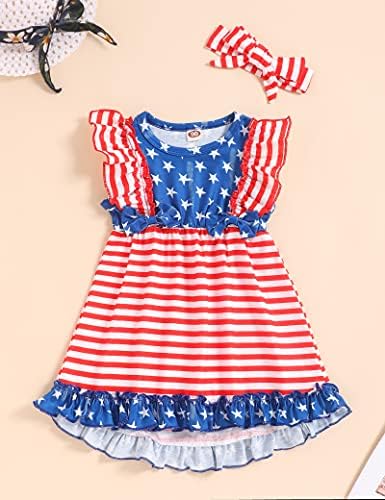4th Temmuz Toddler Bebek Kız Giysileri ABD Bayrağı Yıldız Elbise Bandı Kıyafetler Set