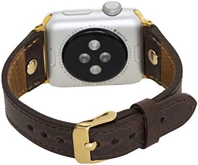 Venito Sessa Deri İnce saat kayışı w / Altın Saplama Apple Watch ile Uyumlu 45mm 44mm 42mm 41mm 40mm 38mm-Bileklik Yedek Kayış