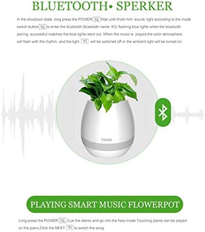 Taşınabilir Bluetooth Hoparlör Kablosuz, Yüksek Sesle Ses Stereo Ses Zengin Bas Dokunmatik Sensör Müzik Saksı,Başucu Masa Masası