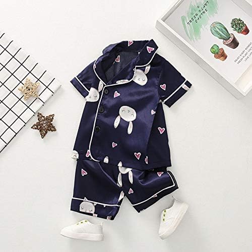 YOOJIA Bebek Bebek Erkek Kız Ipek Karikatür Pijama Set Kısa Kollu Gömlek + Şort Loungewear