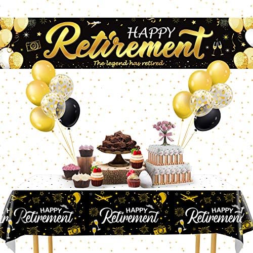 Emeklilik Süslemeleri, 3 adet Siyah ve Altın Mutlu Emeklilik Masa Örtüsü, Emeklilik Partisi Favor Süslemeleri için Plastik