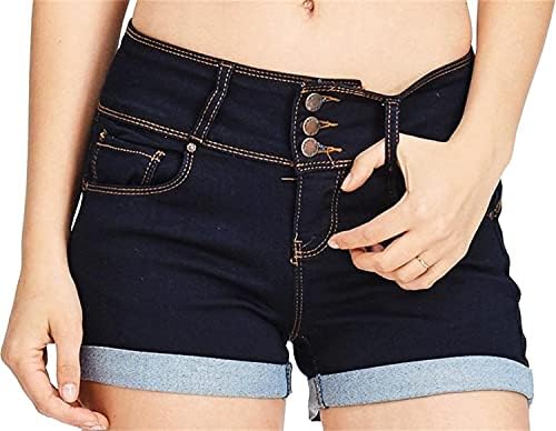 Kadın Haddelenmiş Denim Şort Düşük Belli Katlanmış Hem Kısa Kot Yıkanmış Düğmeli Yaz Hemming Rahat Jean kısa Pantolon