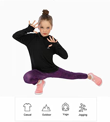 Kızlar Uzun Kollu Gömlek Hafif Hoodie Ince Aktif Tee Egzersiz Koşu Yoga Kazak Topwith Thumb Delik 3-12 Yıl