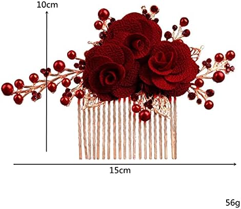 NIBEIWEISHOP El Yapımı El Yapımı Kırmızı Çiçek Başlığı Kadınlar ıçin Gelin Saç Tarak Tiaras Kristal Boncuklu Headware Düğün