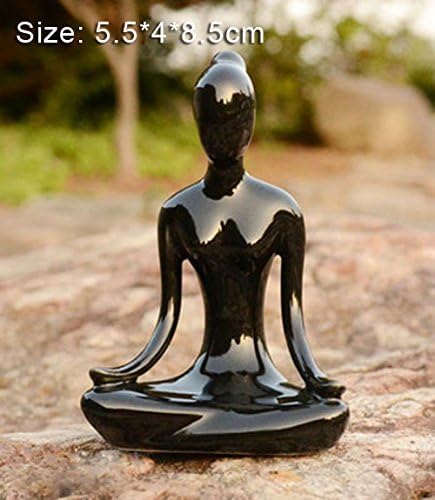 OwMell Lot 4 Meditasyon Yoga Poz Heykeli Heykelcik Seramik Yoga Şekil Seti Dekor (Siyah Set)