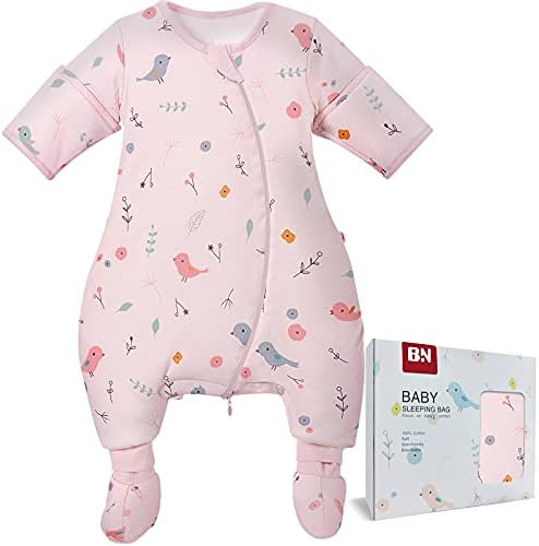 BN Bebek Uzun Kollu Uyku Çuval Pamuk, Unisex Uyku Çuval ile 2 Yönlü Fermuar, sıcak Giyilebilir Battaniye Bebek için 6 ay-5
