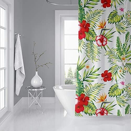 ÇEŞİTLİ Botanik Duş Perdesi by-71x74 Yeşil Çiçekli Tropikal Polyester