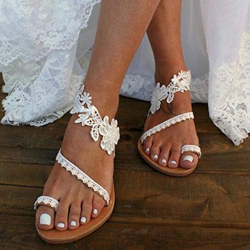 Baralonly Yaz Sandalet Kadınlar ıçin Çiçek Dantel Düz Sandalet Taklidi Burnu açık Rahat plaj ayakkabısı Rahat Kristal Roma