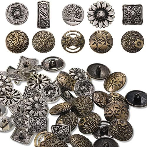 Metal Düğmeler 80 Parça Antik Gümüş ve Bronz Renk Dikiş DIY El Sanatları Dikiş Süslemeleri için, karışık Vintage Stil Çiçek