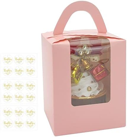 LANSCOERY 25 Pcs sevgililer Günü Cupcake Kutuları ile Pencere ve Ekler Kolu, Bireysel Cupcake Taşıyıcılar Kekler Konteynerler