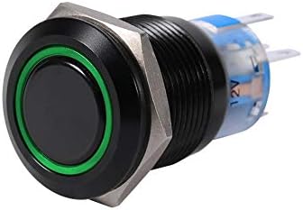 LED Düğme Anahtarı, 19mm 12 V LED ON/Off Siyah Su Geçirmez Kendinden Kilitleme Mandalı Push Button Flate Anahtarı (Yeşil LED)