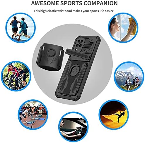 Samsung A13 5G Telefon Kılıfı ile Uyumlu XYX, Galaxy A13 5G için Kickstand ile 360 Rotasyon Ayrılabilir Spor Kol Bandı Kapağı-Siyah