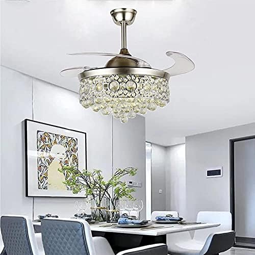 ASZX Kristal Tavan vantilatörü ışık, 3 Renk Varyasyonu, Modern Lüks Fan ışığı, Ayarlanabilir Rüzgar Hızı Tavan Lambası, Yemek