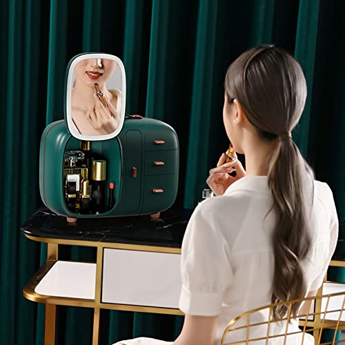 Makyaj Organizatör Toz Geçirmez mücevher kutusu Ayarlanabilir Çok Fonksiyonlu kozmetik vitrinler ile led ışık Ayna ve taşınabilir