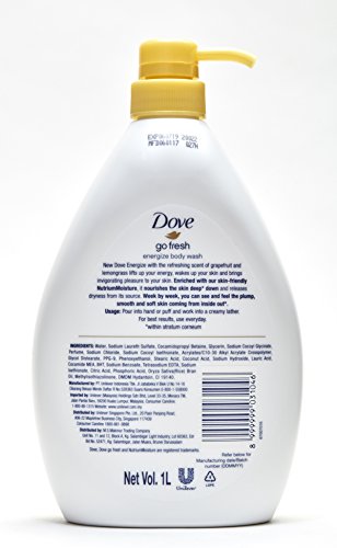 Dove Go Fresh Energize Vücut Yıkama, Greyfurt ve Limon Otu Kokusu, 33.8 Ons (1 Litre) Uluslararası Versiyon