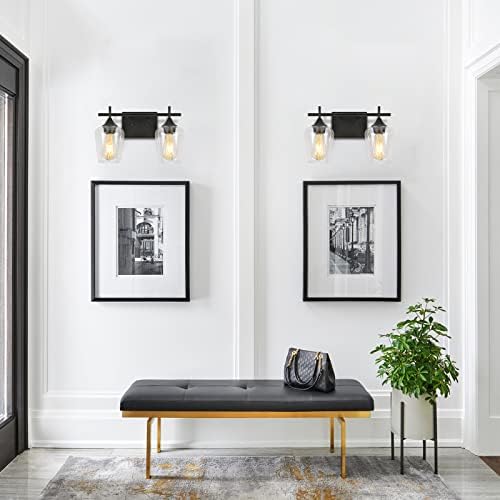 Henveton 2-Light Siyah Banyo Vanity ışık, endüstriyel Modern Duvar Aplik Aydınlatma için Mat Siyah ile Ayna Üzerinde, tuvalet