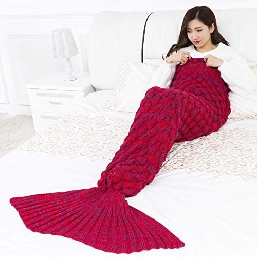 WSLCN Mermaid Kuyruk Battaniye Yetişkinler Çocuklar için El Yapımı Örme Tığ Uyku Tulumu Sıcak Giyilebilir - Battaniye