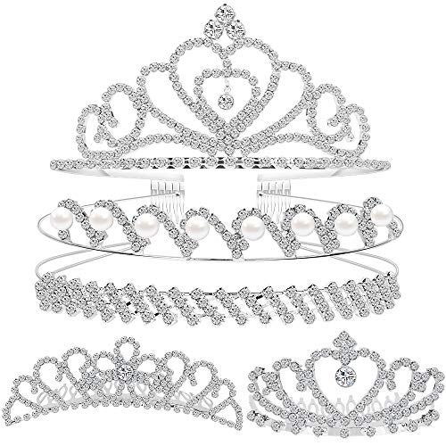 5 Set Kristal Kafa Bandı, Teenitor Rhinestone Bantlar Kadınlar için Saç Takı Düğün Kafa Taç Parti Tiaras-Gümüş