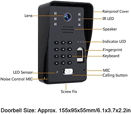 Kamera Kapı Zili, 7 İnç Görüntülü Kapı Zili Kapı Telefonu Sistemi 1024600 Gece Görüş 92° Görüş Açısı Çift Yönlü İnterkom Kablosuz