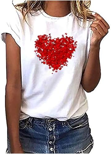 Bayan Kısa Kollu Tops Gevşek T-Shirt Aşk Rahat Kısa Kollu Bluzlar Kore Harajuku Tarzı Grafik Tops