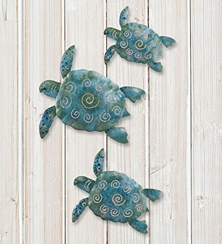 Muhteşem Sanat ve Hediye S599 Deniz Kaplumbağası Duvar Dekoru, 3'lü Set, Mavi / Yeşil