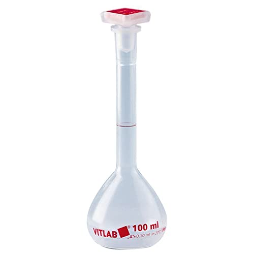 Chemglass Flask, Volumetrik, PMP, 100 ml; Flask, Volumetrik, 100 ml, Polimetilpenten, Sınıf A, 14/23, Tolerans: ±0.10 mL