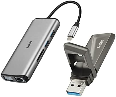 SSK Paketleri 11 in 1 USB C Yerleştirme İstasyonu ve 128 GB Harici SSD Katı Hal Flash Sürücü 550 MB / s Süper Hızlı Aktarım