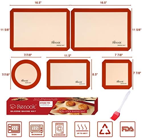 Renook Silikon Pişirme Paspasları 6 Set, BPA İçermeyen Sınıf Gıda Pişirme matı, %100 Yapışmaz Yeniden Kullanılabilir Gıda Güvenli