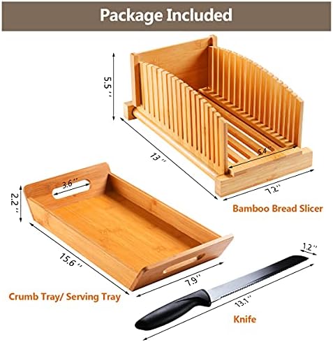Premium Bambu Ekmek Dilimleyici Tırtıklı Bıçak Kırıntı Tepsisi Ev Yapımı Ekmek Katlanabilir ve Kompakt Somun Kesici 3 Boyutu