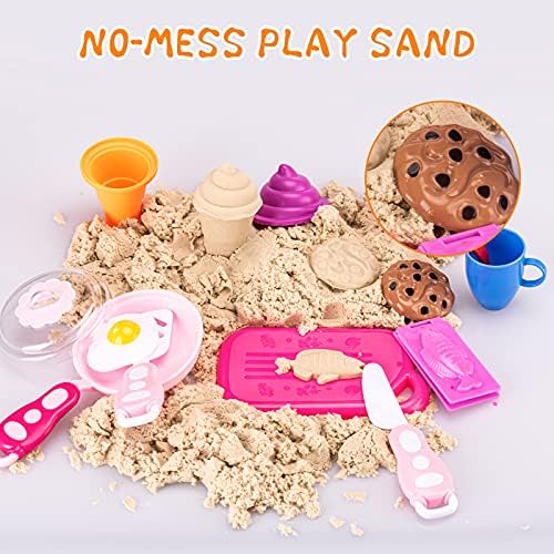 Bıkılın oyuncak Oyun Kum Dondurma Kiti - 3lbs Tüm-Doğal Duyusal Kum, Tencere Kum Kalıpları Araçları, Şişme Tepsi ve saklama